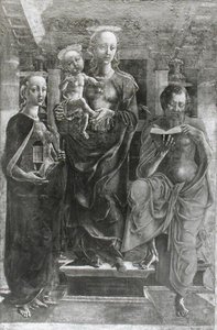 Jungfrun och barnet med Maria Magdalena och den helige Hieronymus av Cosimo Tura