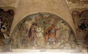 St. Dominic Omvandlar en kättare, lunett från freskcykeln av St. Dominicus liv, i St. Dominicus kloster, ca 1698 (fresk) av Cosimo Ulivelli