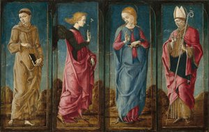 Bebådelsen med Saint Francis och Saint Louis av Toulouse [fyra paneler]