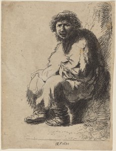 Tiggare som sitter på en bank av Costantino Cumano after Rembrandt van Rijn