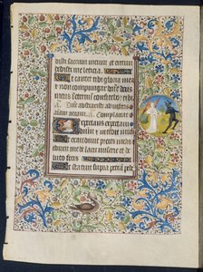 Leaf from a Book of Hours: Angel Chasing a Devil recto och Two Devils verso, ca. 1460.