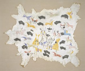 Scenes of Plains Indian Life, ca 1880 (pigment på älghud) av Cotsiogo