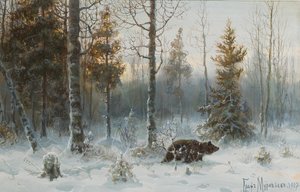 Vinterlandskap med björn, 1907 av Count Vladimir Leonidovich Muravyov