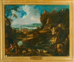 "Landskap med by av Crescenzio Onofri