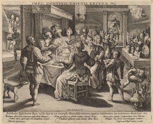 Belsassars högtid av Crispijn de Passe I after Maarten