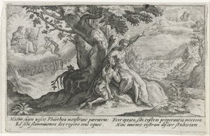 Clymene och Phaëthon Metamorfosen van Ovidius (serietitel) av Crispijn van de Passe (I)