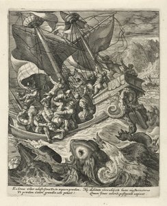 Jonah kastas överbord av sjömännen History of Jonah (serietitel) av Crispijn van de Passe (I)