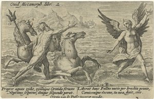 Neptunus sträcker sig efter Coronis Metamorphoses of Ovid (serietitel) av Crispijn van de Passe (I)