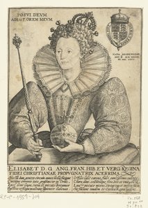 Porträtt av Elizabeth I Tudor, ten halfen lijve Posvi Devm Aiut Orem Mevm (titel på objekt) av Crispijn van de Passe (I)