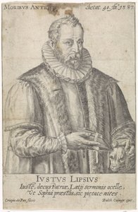 Porträtt av Justus Lipsius Moribvs Antiqvis (titel på objekt) av Crispijn van de Passe (I)
