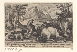 Psamathe förvandlar vargen till marmor Ovidius metamorfoser (serietitel) av Crispijn van de Passe (I)