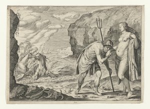 Neptunus i Caen Metamorfosen van Ovidius (serietitel) av Crispijn van de Passe (II) (attributed to)