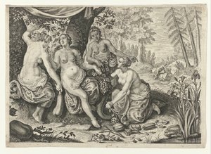 Nymfer fyller ymnighetshornet Metamorphoses of Ovid (serietitel) av Crispijn van de Passe (II) (attributed to)