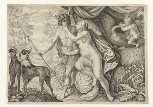 Venus i Adonis Metamorfosen van Ovidius (serietitel) av Crispijn van de Passe (II) (attributed to)