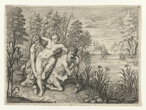 Nessus tar Deianira över floden Dianier of Nessus utspelar sig tvärs över strömmen (titel på objekt) Metamorphoses of Ovid (serietitel) av Crispijn van de Passe (II) (possibly)