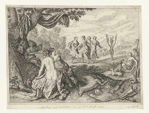 Apulian Shepherd förvandlades till ett olivträd Metamorphoses of Ovid (serietitel) av Crispijn van de Passe (II) (workshop of)