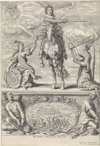 Porträtt av Gaston Jean-Baptiste av Orléans, till häst Domino Fratri Regis. (titel på objekt) av Crispijn van de Passe (II)