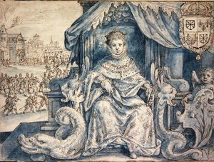 Ludvig XIII (1601-43) Kung av Frankrike (penna & brunt bläck med blått tvätt på papper)