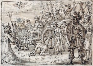 Den indiska Bacchus triumferande intåg i Thebe (penna & brunt bläck med brun tvätt på papper)