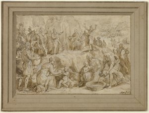 Moses slår vatten ur klippan av Crispin van den Broeck