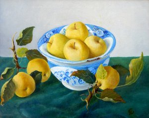 Äpplen i en blå skål, 2014 av Cristiana Angelini