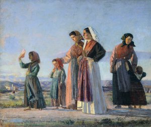 Återvänder från mässan, cirka 1865, av Cristiano Banti (1824-1904), olja på duk, 38x46 cm
