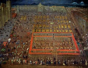 Central Square i Mexico City, 1695 av Cristobal de Villalpando