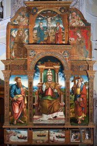 Polyptyk av Sankt Peter i stolen av Cristoforo (fl.1525-1578) (attr.to) Pancalino