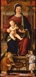 Jungfrun och barnet tronade med två musikeränglar, 1508-1510 av Cristoforo Caselli