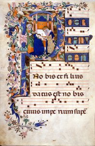 Kristi omskärelse i en bokstav P. Partition (Choral) från 1400-talet av Cristoforo Cortese (första hälften av 1400-talet). Biblioteca Brera, Milano