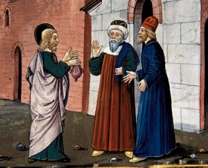 Judas går till prästen och bekänner sitt svek mot Kristus, från Leggendario Sforza-Savoia av Cristoforo De Predis