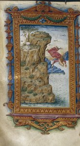 Sappho kastar sig i havet Illustration för The Heroides av Ovid, 1485-1499