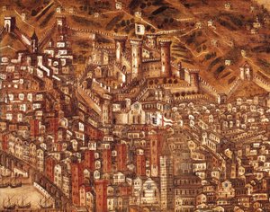 Utsikt över Genua och dess slott (detalj) 1597 (olja på duk) av Cristoforo de Grassi