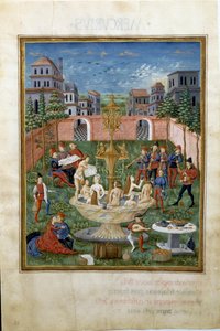 Venus inflytande: kärlekens trädgård och ungdomens källa (miniatyr, ca 1470)