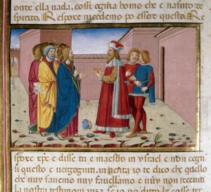 Fariséen Nicodema besöker Jesus miniatyr av Cristoforo De Predis (1440-1486) efter Nya testamentets historia (fol. 58) av Cristoforo De Predis