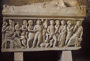 Hippolytus och Phaedra, detalj från sidan av en sarkofag