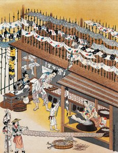Hantverkare på jobbet, målar duk, Edo-perioden (1600-1868) av Culture Edo