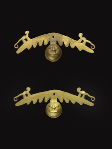 Ett par öronprydnader, 600-1600 AD (guld) av Culture Nariño
