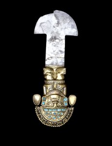 Ceremoniell tumi, Mellan Sicán period, 900-1100 (guld, silver & turkos)