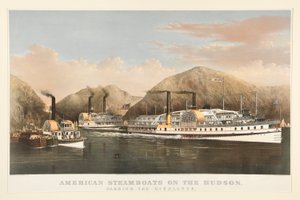 Amerikanska ångbåtar på Hudson av Currier and Ives