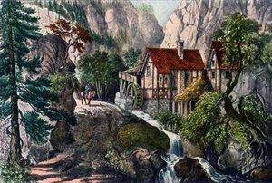 Gamla schweiziska kvarnen, 1872. av Currier and Ives