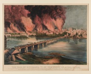 Fallet i Richmond, Virginia, natten den 2 april 1865 av Currier and Ives