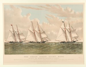 The Great Ocean Yacht Race mellan Henrietta, Fleetwing och Vesta av Currier and Ives