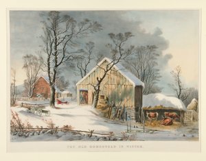 Gamla hembygdsgården på vintern av Currier and Ives