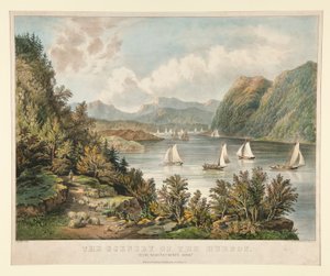 The Scenery of the Hudson. Utsikt, nära av Currier and Ives