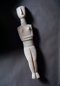 Kvinnlig idol, schematisk figur, vit marmor med ockra inlägg, 3200-2000 f.Kr. av Cycladic Cycladic