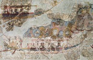 Fartygsflotta, fresk från Thera, södra Kykladerna, Grekland kykladiska civilisationen, 3:e-2:a årtusendet f.Kr. av Cycladic Cycladic