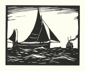 Fiskebåtar och pråmar: Plymouth Hooker (träsnitt)