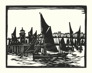 Fiskebåtar och pråmar: Ramsgate trålare (träsnitt)