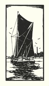 Fiskebåtar och pråmar: Thames Barge (träsnitt)